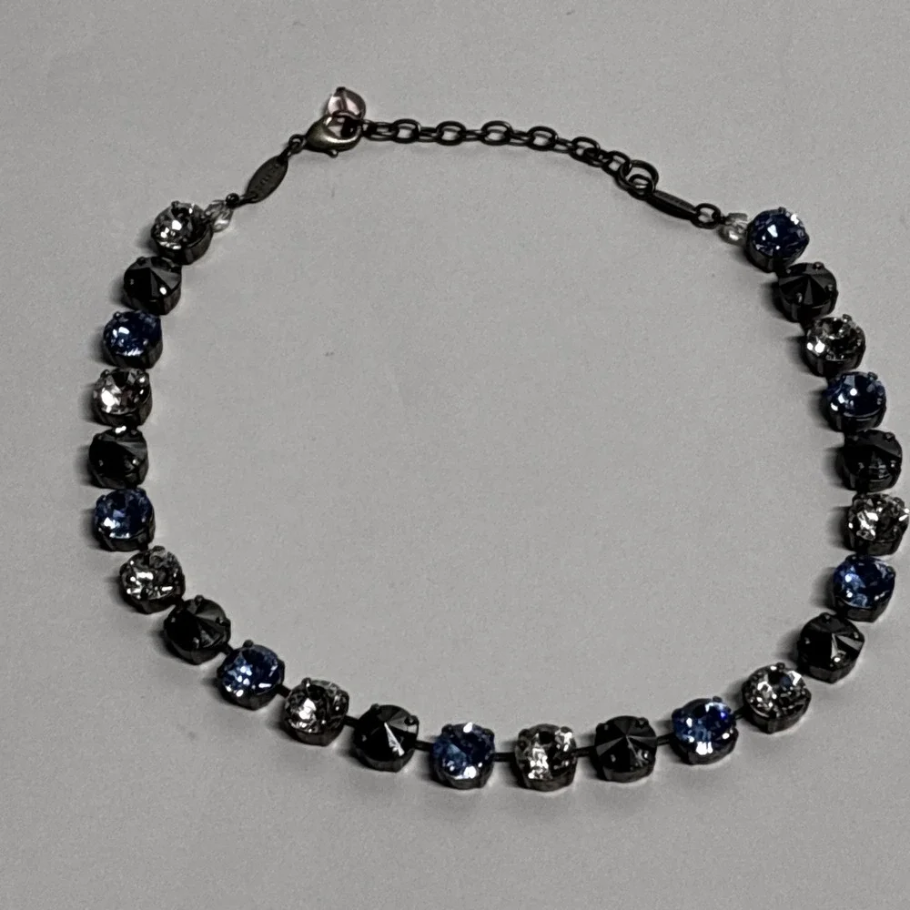SABIKA Sparkling Crystal Necklace Blue Silver Tone Choker‎ Women's Jewelry
